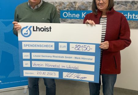 Lhoist spendet über 800 Euro an den Verein Hönnetal im Wandel